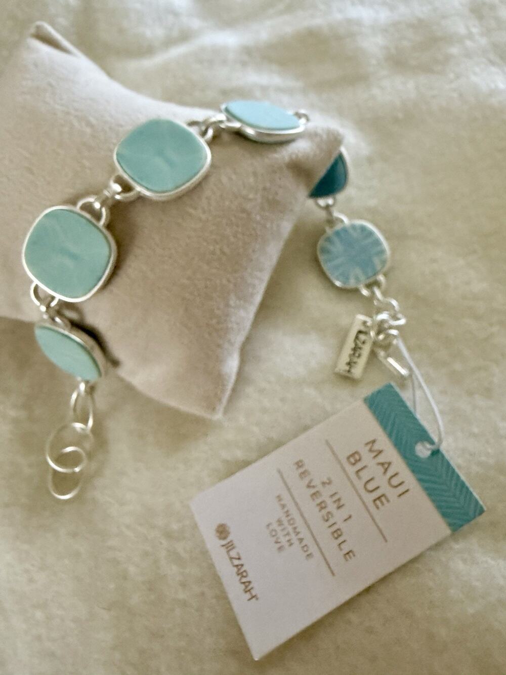 Signed Designer Jilzara Premier Clay Beads Blue Silver Tone Toggle Bracelet